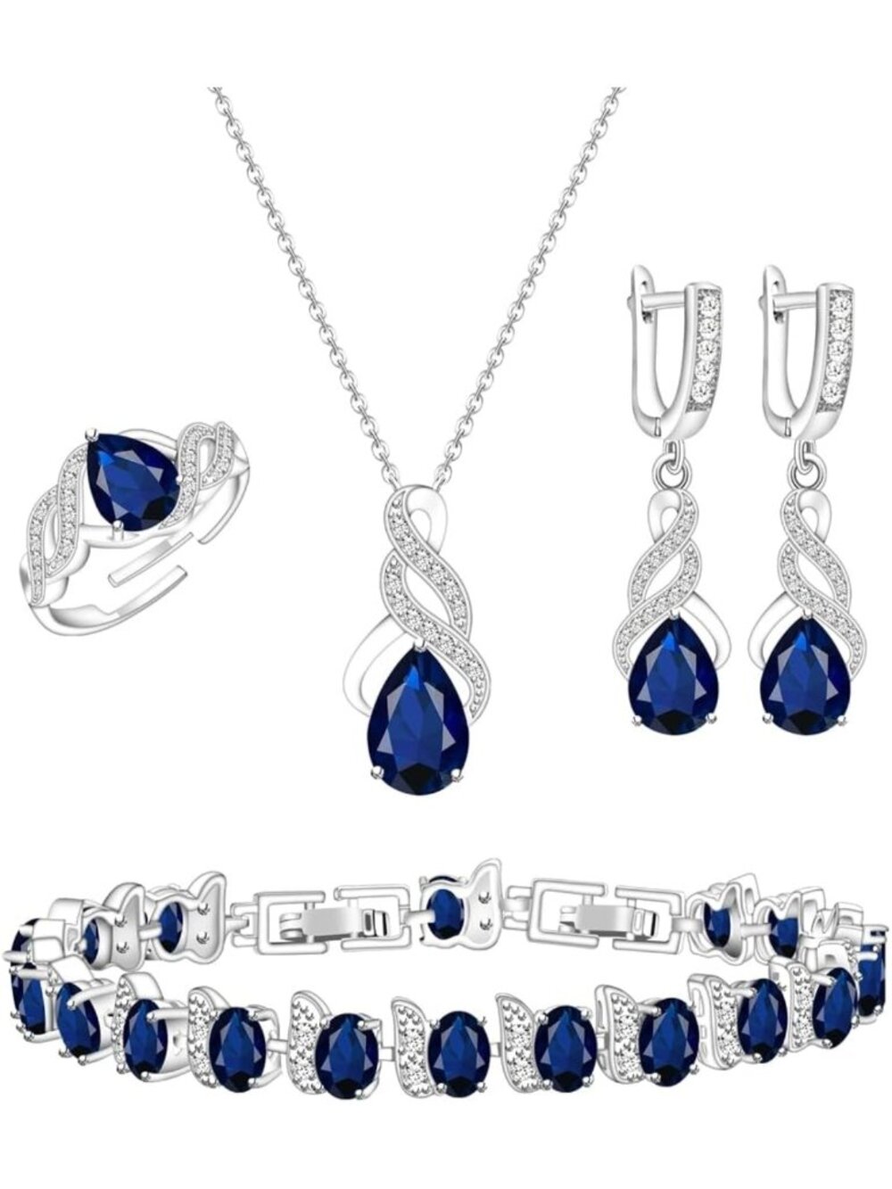 Elegant Teardrop Cubic Zirconia Jewelry Set for Women - Necklace, Earrings, Ring